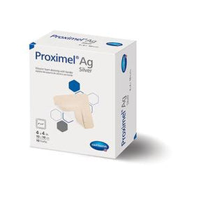 Proximel Ag Silver sterile foam dressing box for wound care, 4x4 inch, 10 count