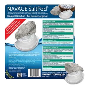Navage Original Sea SaltPods nasal care product packaging with instructions and saltpods displayed