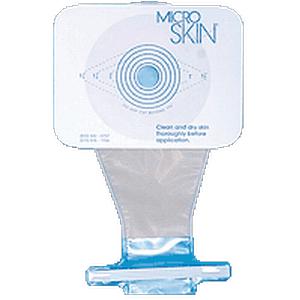 Transparent ostomy bag with adhesive barrier and blue closure, medical supply for chronic care