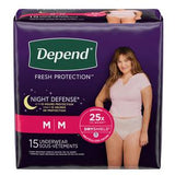 Depend Night Defense Fresh Protection underwear for women, medium size, 15 count pack