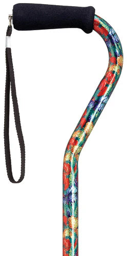 Colorful ergonomic cane with soft foam handle and wrist strap for mobility support