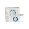 Clear ostomy barrier rings with blue centers for medical supply use