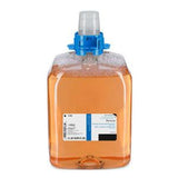 Large clear plastic jug with orange medical liquid, blue cap, and product label on white background