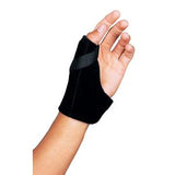 Person wearing a black thumb and wrist support brace for hand pain relief