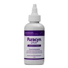 Puracyn Plus wound irrigation bottle for chronic and acute wound care, white background