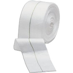 White medical adhesive tape roll with perforation line for wound care and dressing