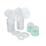 Double electric breast pump set with bottles, lids, and tubing, medical supplies.