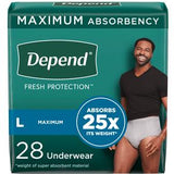 Depend Fresh Protection maximum absorbency underwear large, 28 count, with man modeling product