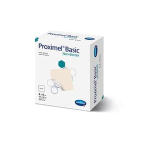 Proximel Basic Non-Border sterile foam dressing box for wound care, 10x10cm size