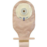 Beige ostomy bag with adhesive barrier for stoma care and medical supply needs