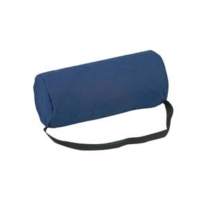 Blue cylindrical bolster pillow with carry strap for medical support or comfort
