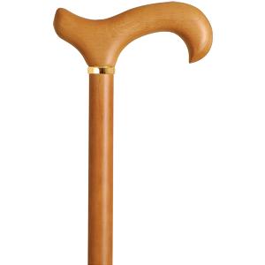 Wooden walking cane with curved ergonomic handle for mobility support