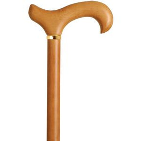 Wooden walking cane with curved ergonomic handle for mobility support