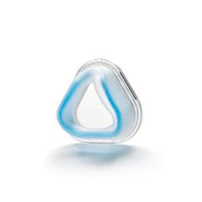 Transparent silicone CPAP mask cushion with blue inner seal for respiratory therapy