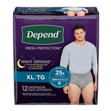 Depend Night Defense XL adult underwear package, 12-count, for incontinence protection