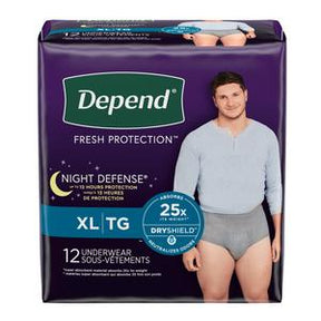Depend Night Defense XL adult underwear package, 12-count, for incontinence protection