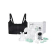 Electric breast pump kit with black pumping bra and accessories for home medical use