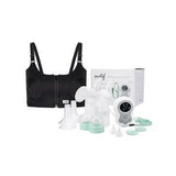 Electric breast pump kit with black pumping bra and accessories for home medical use