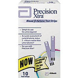 Precision Xtra blood ketone test strips box with 10 test strips for home glucose monitoring