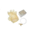 Medical latex gloves, drainage tubing, and a white container for home health care use