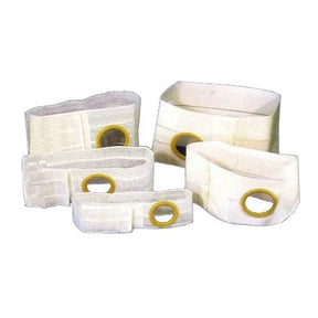 Medical support belts with stoma openings, various sizes, for ostomy care