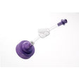 Purple medical bottle cap with attached tube for home medical supply delivery
