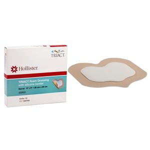 Hollister foam dressing with silicone border for wound care, shown with product box