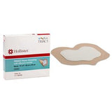 Hollister foam dressing with silicone border for wound care, shown with product box