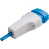 Single-use sterile lancet for blood glucose testing, white body with blue cap