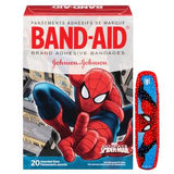 Spider-Man themed Band-Aid box with assorted adhesive bandages, Marvel character design