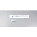 Sterile medical guidewire next to its packaging on a gray background