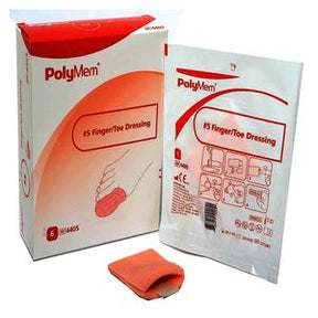 PolyMem finger and toe dressing bandage with box and instructions for wound care