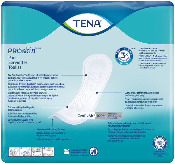 TENA ProSkin Day Light Incontinence Pad, Light Absorbency, Unisex, 13"