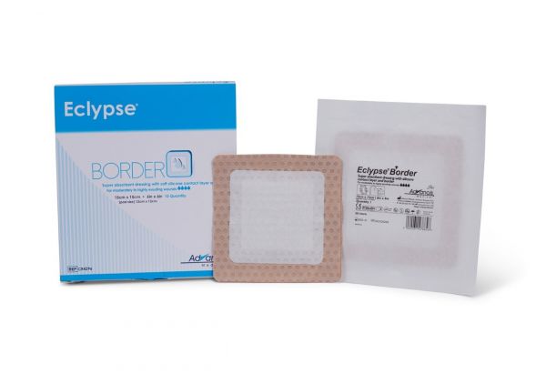 Eclypse Border super absorbent wound dressing with packaging and sterile wrapper