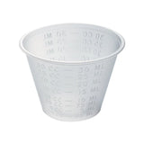 Plastic 1 oz medicine cup with clear measurement markings in ml and cc