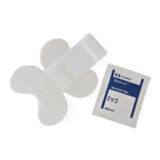 Medical adhesive bandage and sterile prep pad for wound care on white background