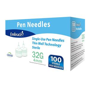 Embrace Pen Needles, 32g, 4mm, 100 Ct