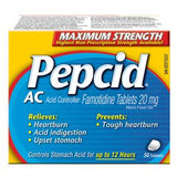 Pepcid AC Maximum Strength famotidine tablets box for heartburn and acid indigestion relief