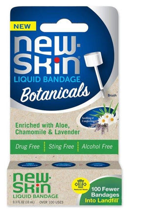 New-Skin Liquid Bandage Botanicals box with aloe, chamomile, lavender, for wound care
