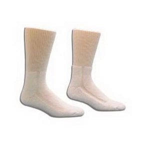 Pair of white crew socks for medical and diabetic foot care support
