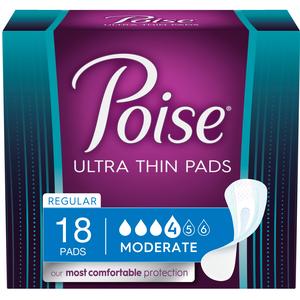 Poise Ultra Thin Incontinence Pads, Moderate Absorbency, 18 Count, Regular Length, 10.24 " Long