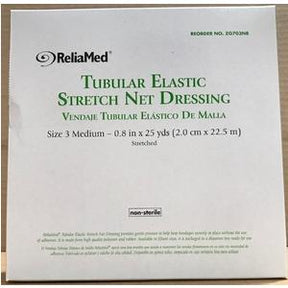 Box of ReliaMed tubular elastic stretch net dressing, size medium, non-sterile medical supply.