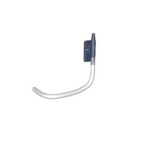Medical oxygen nasal cannula with clear tubing and blue connector on white background