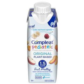 Compleat Pediatric Original Plant-Based Fruit Medley nutrition drink carton with fruit images