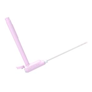 Single-use pink medical applicator with detachable handle and long slim tube on white background