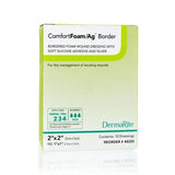 ComfortFoam wound dressing box with silicone adhesive and silver for wound care, 2x2 inches