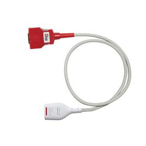 Medical-grade extension cable with red and white connectors for essential medical devices