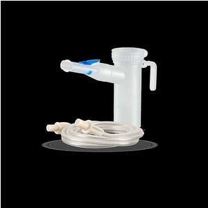 Portable medical urinal with handle and hose, essential home health care supply on black background