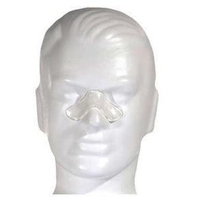 Silicone nasal mask pad on white mannequin, medical supplies for respiratory support