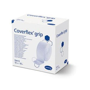 Coverflex grip elastic tubular bandage box with visible bandage roll, medical supplies packaging